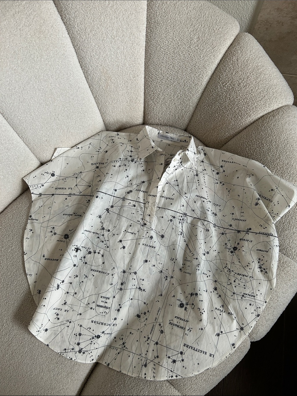 Dior White Short-Sleeve Constellation Print Button-Down Shirt